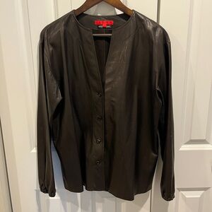 STUNNING Bergdorf Goodman Shamask Brown Leather Women's Jacket Size 14 / XL